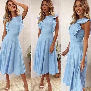 Light Blue Pointelle Sleeveless Ruffle Dress